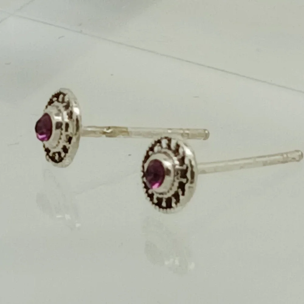 Vintage 925 Sterling Silver Crystal Sunburst‎ Round Stud Earrings Boho Sun Wheel